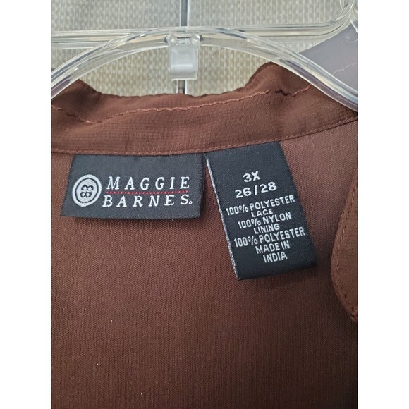 Maggie Barnes Brown Sequin Crepe Overlay Lace Neckline Blouse Size 3X (26/28) - Picture 2 of 5